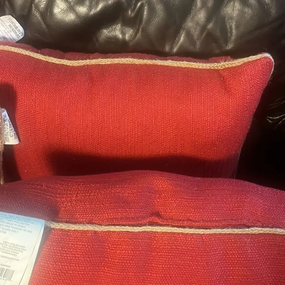 Brentwood Decorative Red Square Pillow with Tan trim - Picture 5 of 9